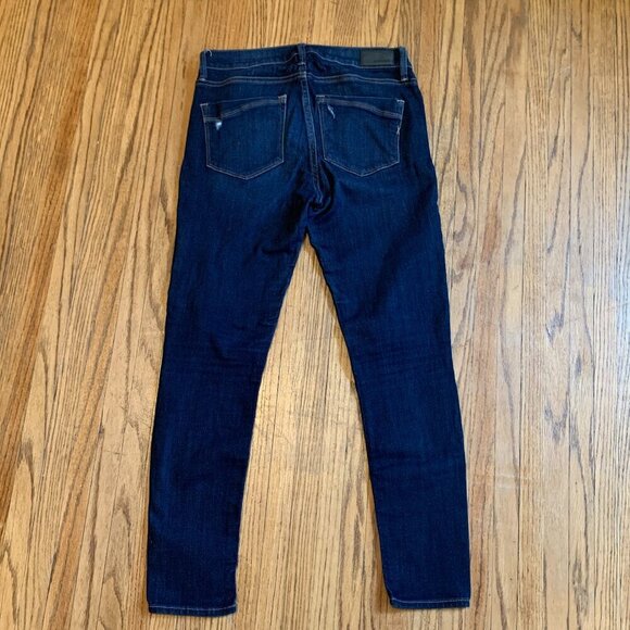 Express Dark Wash Legging Mid Rise Stretch 4s 4c Distressed Hole Blue Skinny - Picture 5 of 11